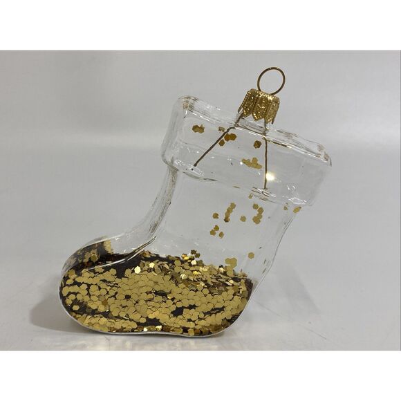 Hand Blown Christmas Ornament Kowalski Poland Glitter Filled Clear Stocking - Picture 4 of 4